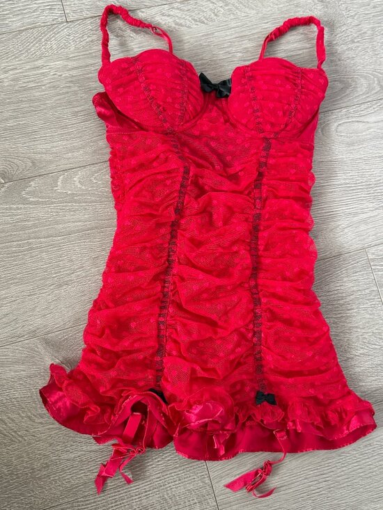 Victoria's Secret Other - Victoria’s Secret Sexy Little Things Pink Heart Mesh Bustier Babydoll 34B